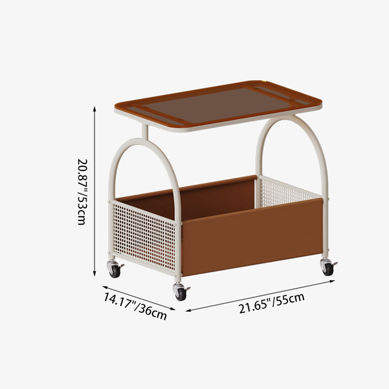 Zeitgenössischer Luxus rechteckiger Glas-Eisen-Leder-Beistelltisch 2-stufig für Wohnzimmer 