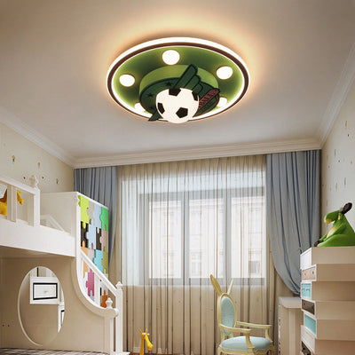 Contemporary Creative Kids Soccer Hardware ABS Acrylic LED Flush Mount Ceiling Light For Bedroom