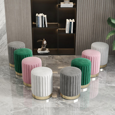 Modern Minimalist Round Velvet Top Metal Base Vanity Stool For Bedroom