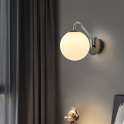 Modern Minimalist Iron Glass Round Ball 1-Light Wall Sconce Lamp For Bedroom