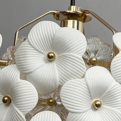 Traditional French Flower Petal Round Crystal Hardware 1-Light Pendant Light For Bedroom