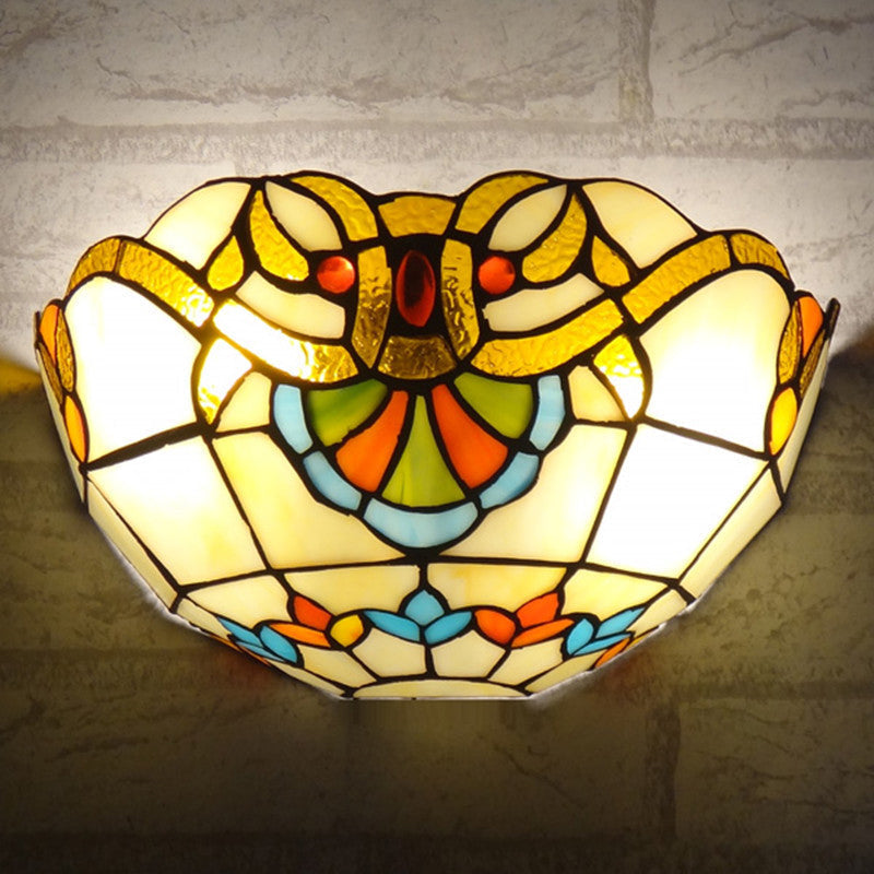 Traditional Tiffany Baroque Stained Glass Semi-circular Shade 2-Light Wall Sconce Lamp For Living Room