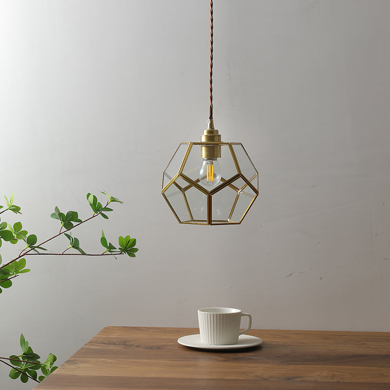 Nordic Vintage Polygonal Clear Glass Brass 1-Light Pendant Light