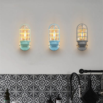 Contemporary Creative Macaron Cylinder Grid Iron Glass 1-Light Wall Sconce Lamp For Living Room