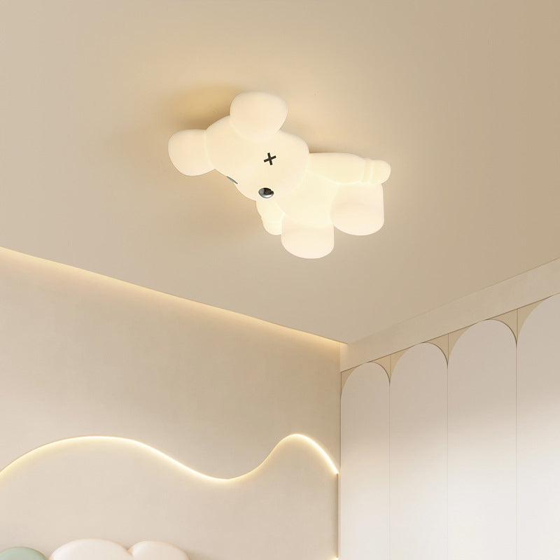 Contemporary Creative Cartoon Animal Bear Acrylic Shape Iron LED Kids Flush Mount Ceiling Light For Bedroom