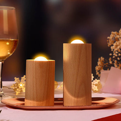 Modern Simple Wooden Cylindrical USB LED Table Lamp