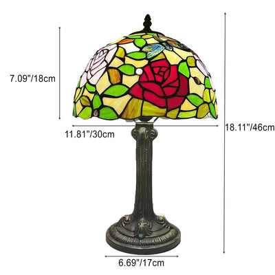 Traditional Tiffany Dome Flower Iron Glass 1-Light Table Lamp For Living Room