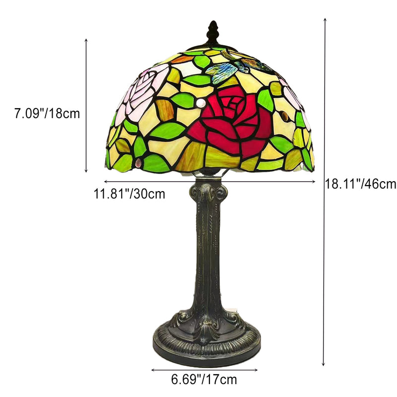 Traditional Tiffany Dome Flower Iron Glass 1-Light Table Lamp For Living Room