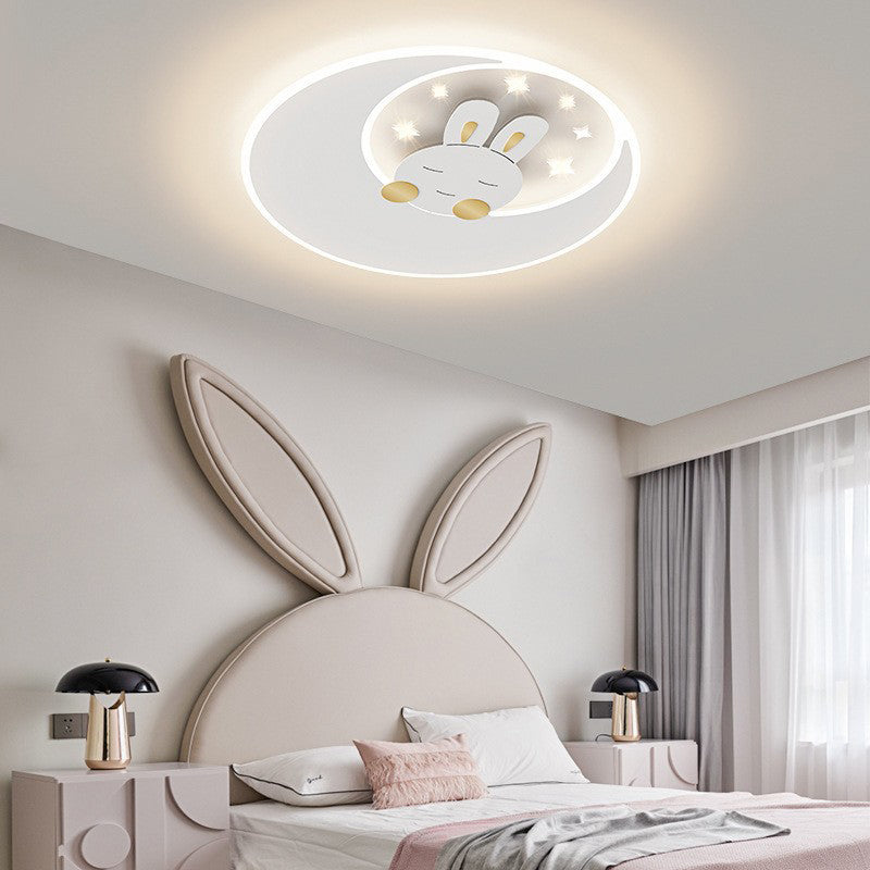 Lustre Plafonnier LED Rond en Fer Acrylique Créatif Contemporain Élégant avec Éléphant et Lapin pour Chambre 