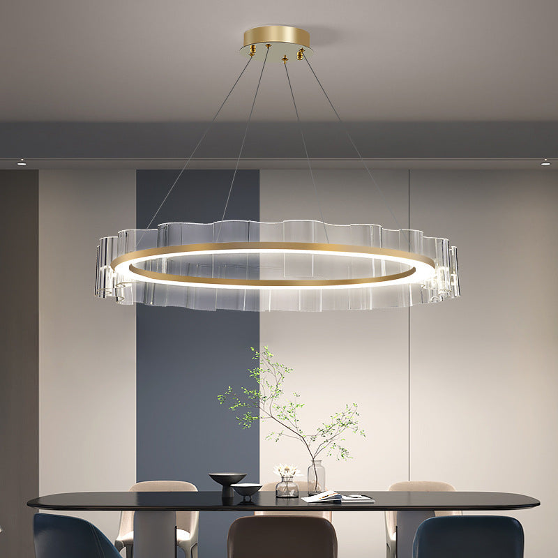 Contemporary Scandinavian Circle Wave Acrylic Iron LED Chandelier For Living Room