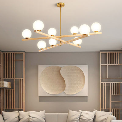 Contemporary Scandinavian Crossover Strip Orb Metal Glass 6/9 Light Chandelier for Living Room