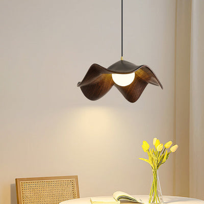 Contemporary Scandinavian Floral Lotus Leaf Resin Iron 1-Light Pendant Light For Living Room