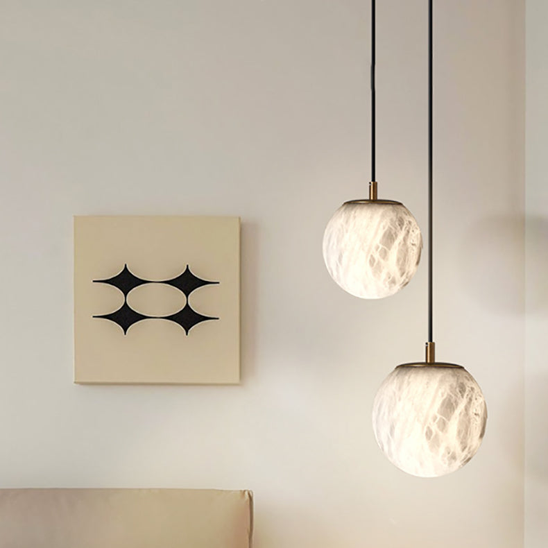 Modern Minimalist Round Ball Copper Stone 1-Light Pendant Light For Living Room