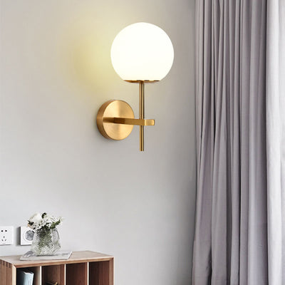 Contemporary Scandinavian Round Ball Iron Glass 1-Light Wall Sconce Lamp For Bedroom