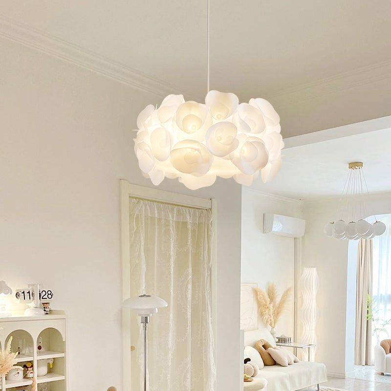 Modern Minimalist Cream Flower Bouquet Iron PVC 3-Light Pendant Light For Living Room