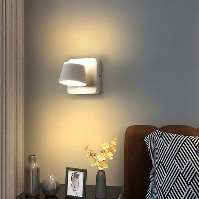 Modern Minimalist Round Table Square Base Iron Aluminum PS LED Wall Sconce Lamp For Bedroom