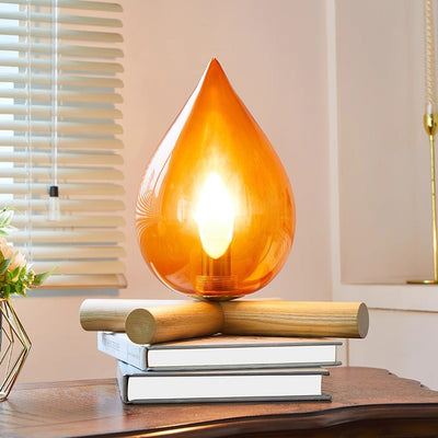 Contemporary Creative Flame Fire Pile Solid Wood Glass 1-Light Table Lamp For Bedroom