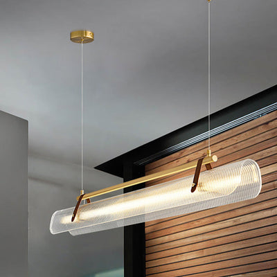 Modern Minimalist Leather Acrylic Linear LED Island Light Pendant Light For Living Room