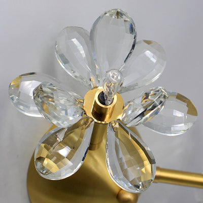 Modern Minimalist Flower Brass Crystal 3/5/6/7 Light Flush Mount Ceiling Light For Living Room