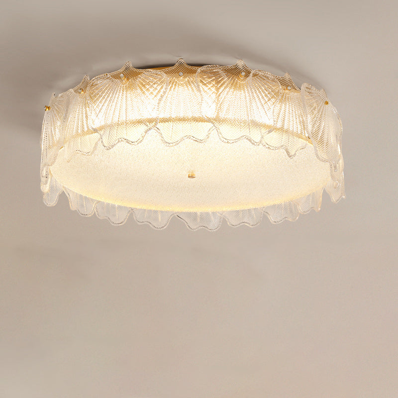 Modern Minimalist Cream Round Leaf Hardware Glass LED Flush Mount Ceiling Light For Living Room