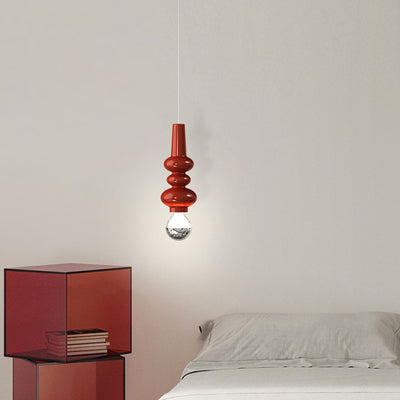 Contemporary Scandinavian Cream Iron Gourd Design LED Pendant Light For Bedroom