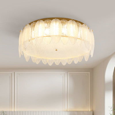 Modern Minimalist Round Petal Hardware Glass LED Semi-Flush Mount Ceiling Light For Living Room