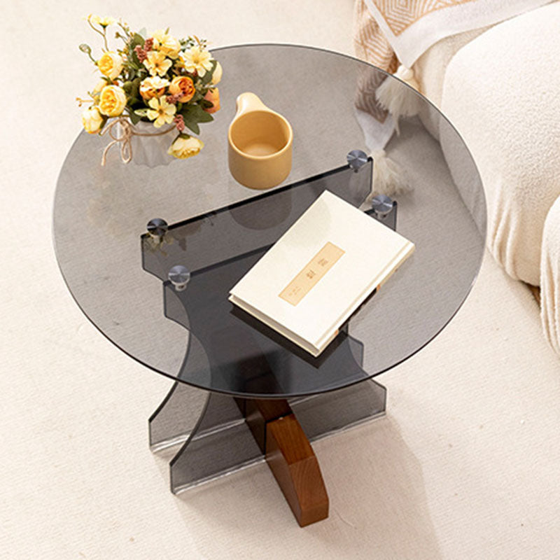 Modern Minimalist Round Glass End Table 1-Tier For Living Room