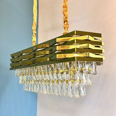 Contemporary Luxury Square Stacked Branch Crystal Metal Stainless Steel 5/7/8/9 Light Chandelier For Living Room