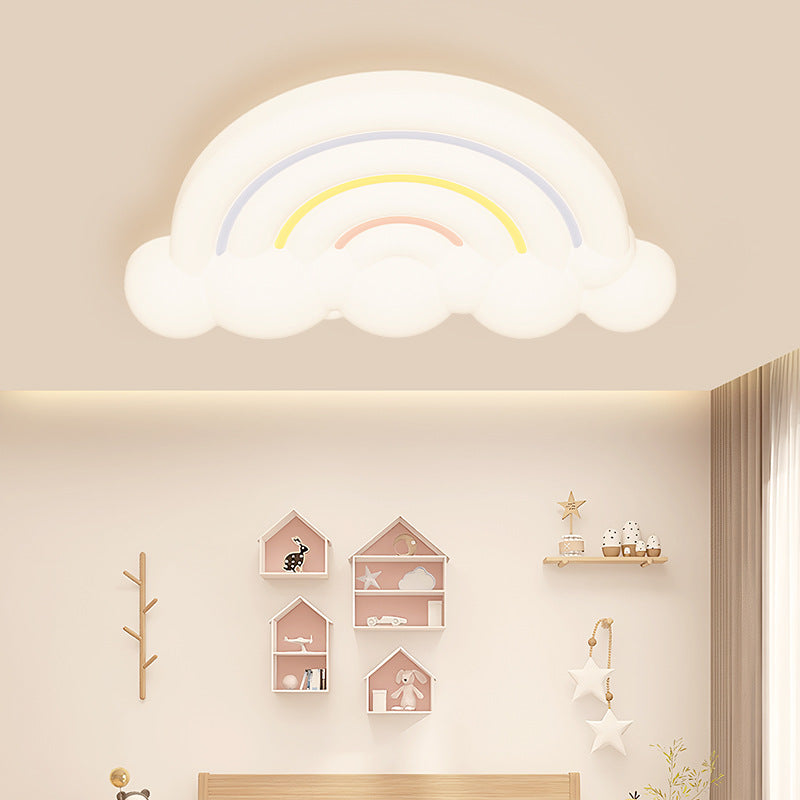 Contemporary Creative Cartoon Acrylic Cloud Rainbow Design LED Kids Flush Mount Ceiling Light For Bedroom