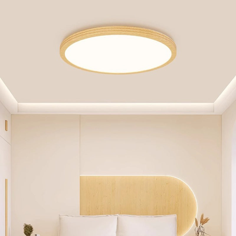 Modern Minimalist Multi-Layer Round Original Wood Grain Iron Aluminum Acrylic LED Flush Mount Ceiling Light For Bedroom