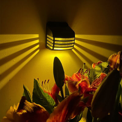 Outdoor Solar Square Striped Cage LED Waterproof Wall Sconce Lamp