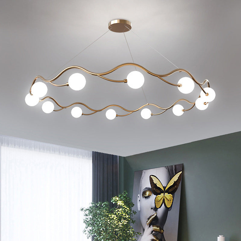 Contemporary Nordic Metal Glass Round Wave Ball Ring 8/10/12 Light Chandeliers For Living Room