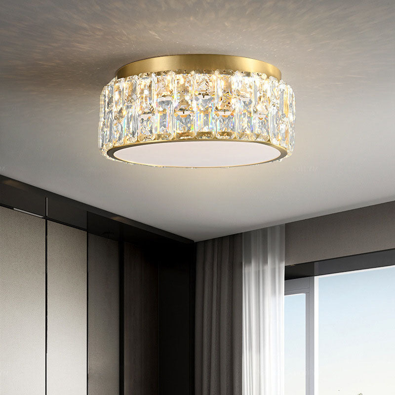 Contemporary Scandinavian Cylindrical Copper Crystal 4/6 Light Flush Mount Ceiling Light For Bedroom