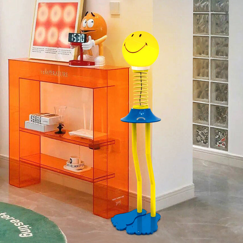 Contemporary Creative Smiley Spring Hardware PVC 1-Light Standing Floor Lamp For Living Room