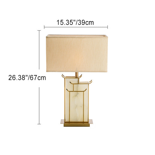 Traditional Chinese Fabric Square Shade Marble Base 1-Light Table Lamp For Home Office