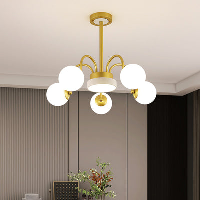 Modern Minimalist Branch Orb Round Iron Acrylic Glass 3/5 Light Chandelier For Living Room