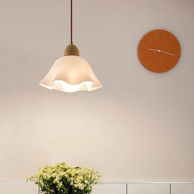 Traditional Japanese Glass Acrylic Flower Shade 1-Light Pendant Light For Living Room