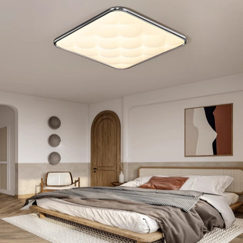 Modern Minimalist Square Lattice Iron PVC LED Flush Mount Ceiling Light For Bedroom