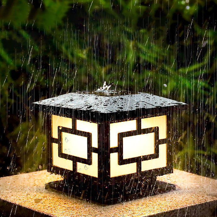 Traditional Chinese Solar Waterproof ABS Acrylic Square Lantern LED Landscape Lighting Outdoor Light For Outdoor Patio