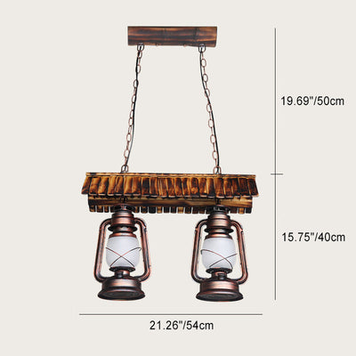 Traditional Farmhouse Horse Lamp Iron Bamboo Glass 2-Light Island Light Chandelier For Dining Room