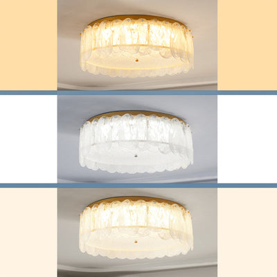 Modern Minimalist Round Petal Hardware Glass LED Semi-Flush Mount Ceiling Light For Living Room