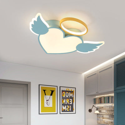 Contemporary Creative Kids Love Wings Iron Aluminum Acrylic Silicone LED Flush Mount Ceiling Light For Bedroom