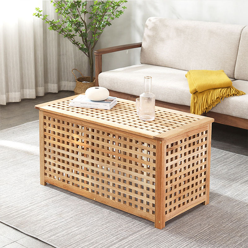 Traditional Japanese Cubic Square Rectangular Wood Metal Coffee Table 1-Storage For Living Room