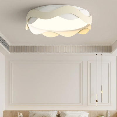 Contemporary Creative Cream Waves Round Acrylic Iron LED Flush Mount Ceiling Light For Living Room