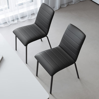 Modern Minimalist Rectangular Striped Leather Carbon Steel Dining Chair Backrest For Dining Room