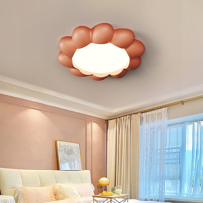 Modern Minimalist Cream Round Flower Resin Acrylic LED Flush Mount Ceiling Light For Bedroom