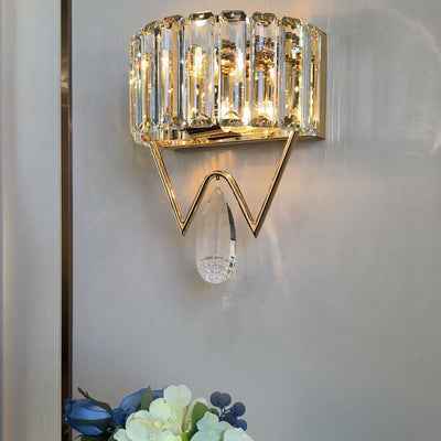 Modern Dazzling Prismatic Crystal Shade Electroplated Iron 2-Light Wall Sconce Lamp