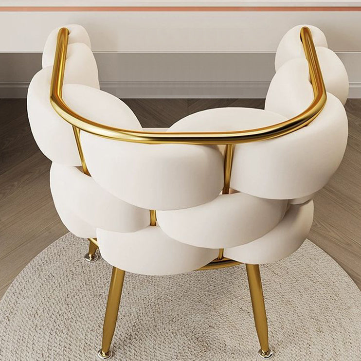 Contemporary Creative Cream Bubble Velvet Fabric Metal Vanity Stool Backrest Armrest For Living Room