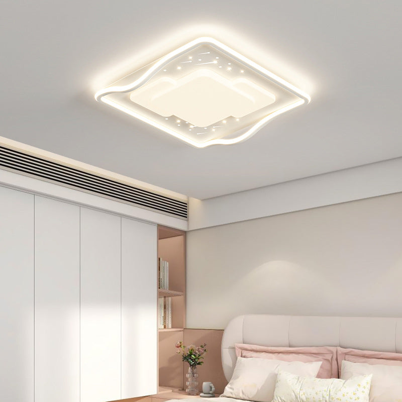 Contemporary Creative Round Square Wave Iron Acrylic LED Flush Mount Ceiling Light For Bedroom