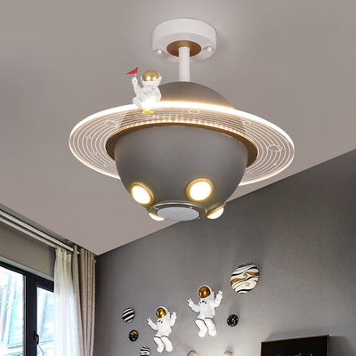 Contemporary Creative Kids Metal Acrylic Resin Ball Astronaut Space Planet LED Semi-Flush Mount Ceiling Light For Bedroom